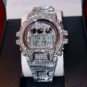 Men's Crystal-Embellished Silver Digital Watch - Unbranded